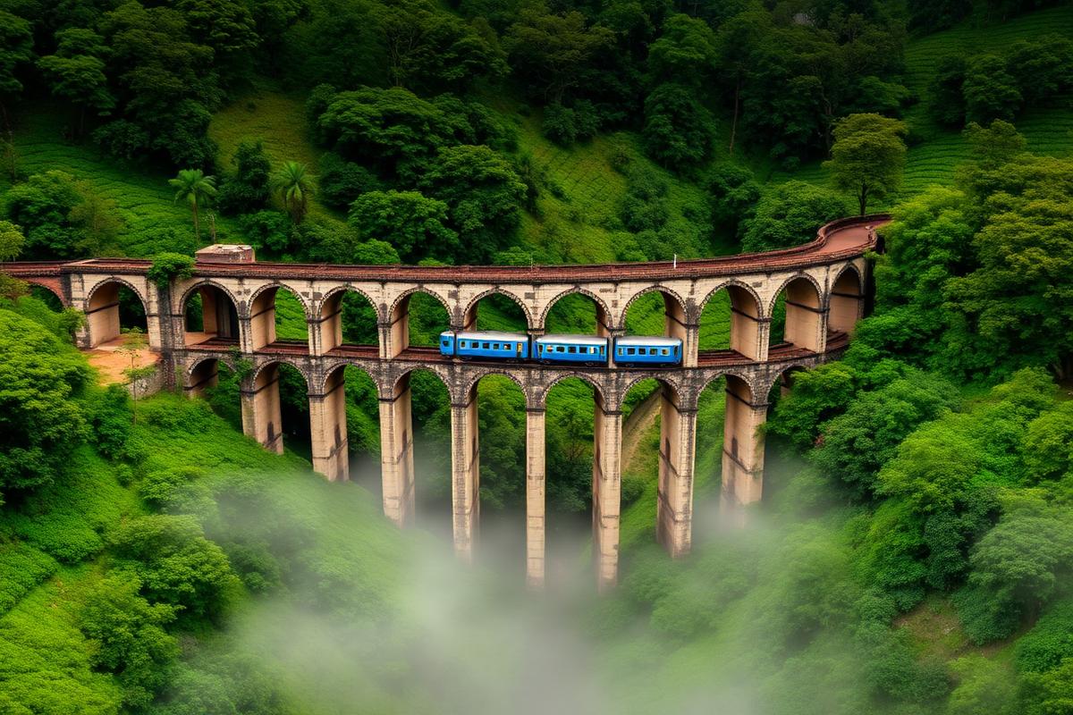 Nine Arch Bridge with passing train